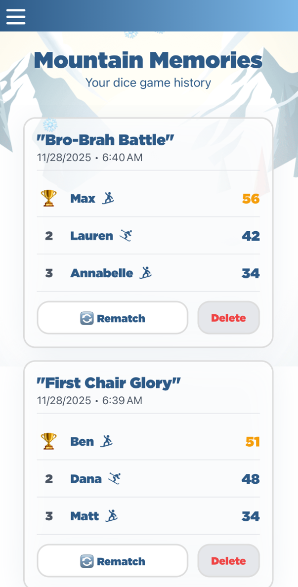 Last Run app - Previous games